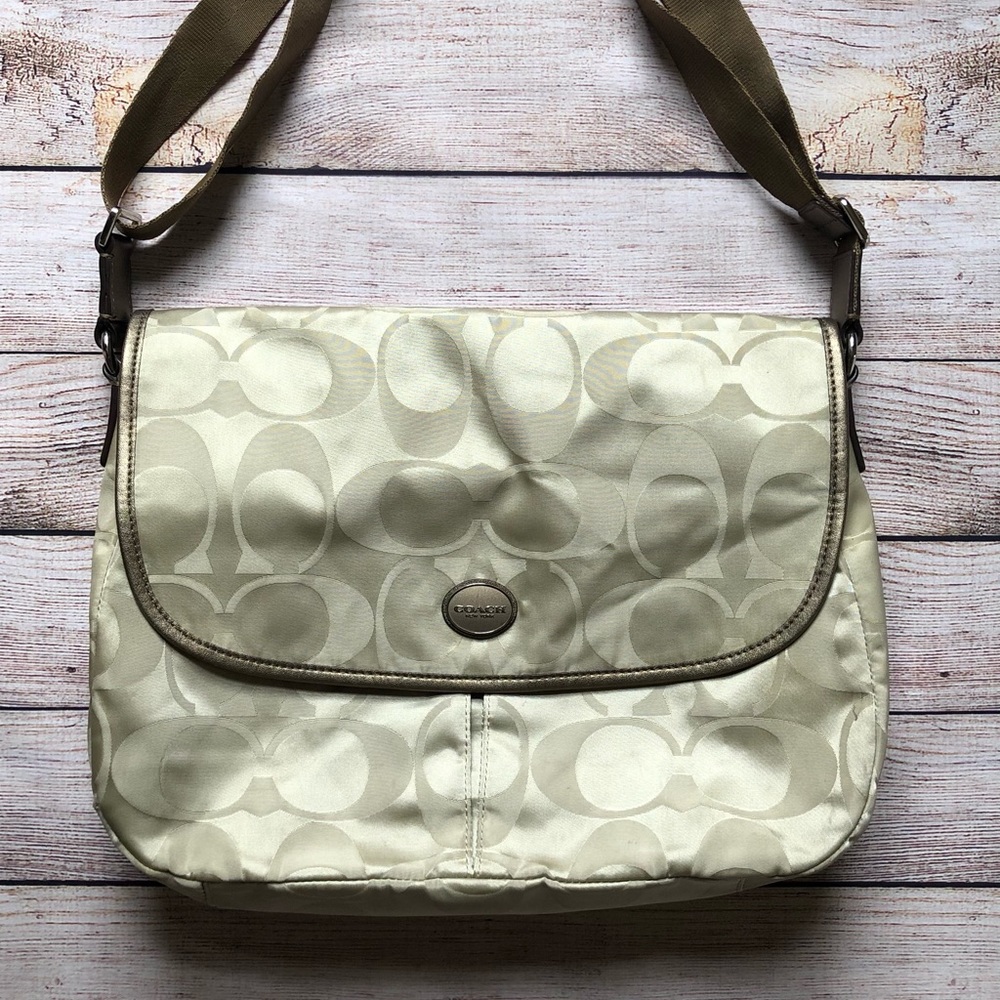 COACH Signature Nylon Messenger Bag, Tan, 77490